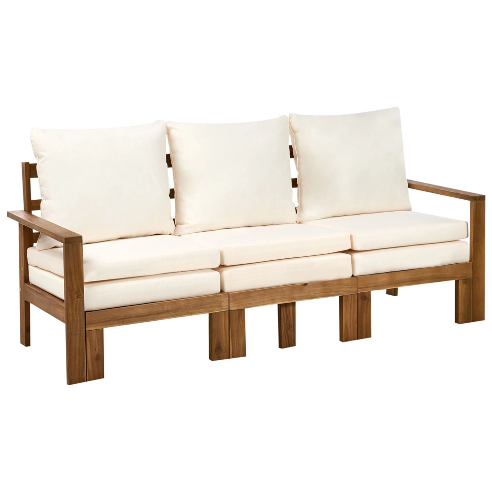 Panca da giardino in legno d'acacia 190 cm trasformabile per esterni con cuscini beige chiaro stile moderno