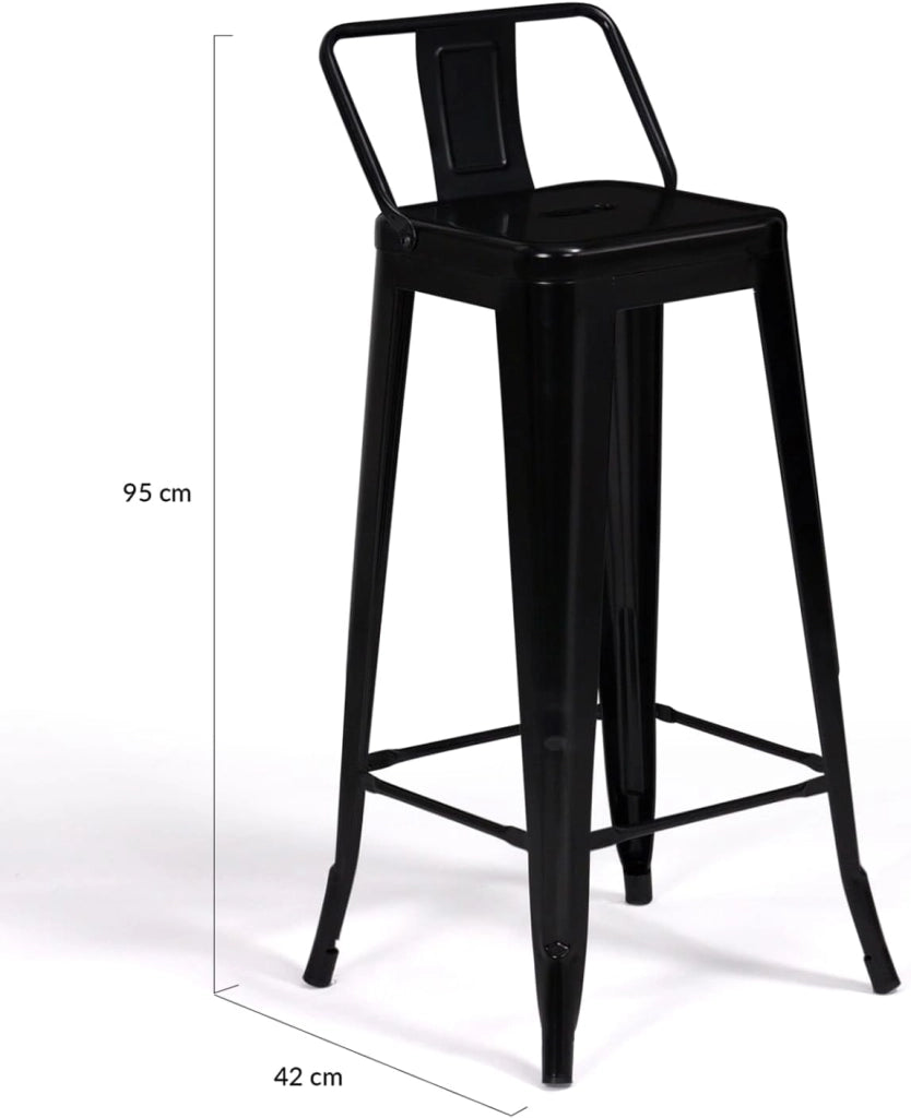 Set di 4 sgabelli da bar LENY in metallo nero opaco impilabili con schienale