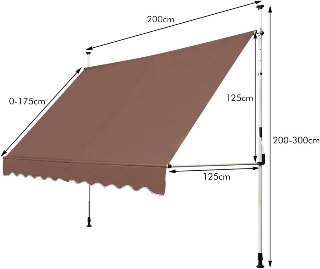 Tenda da Sole per Esterno, Tenda da Sole a Morsetto per Balcone con Struttura Telescopica e Tessuto Resistene ai Raggi Solari, Regolabile in Altezza e in Angolazione (200 cm,Marrone)