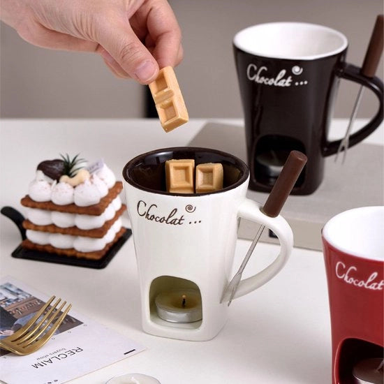 Fonduta elettrica per cera, cioccolato e formaggio - riscaldamento a candela - regalo per compleanni e anniversari - inclusa forchetta - bollitore a immersione