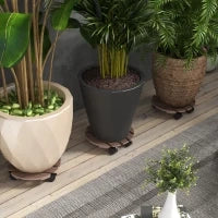 Set di 4 Supporti Rotondi Ø30 cm per Piante, Supporto Porta Vasi su Ruote per Interno ed Esterno, Marrone