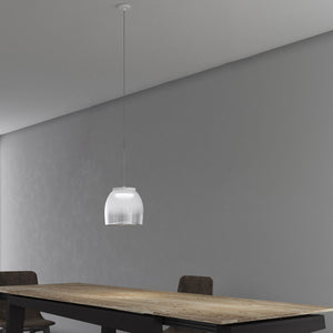 Lampadario Contemporaneo Drum Metallo Bianco Vetro 1 Luce Led 16W Calda