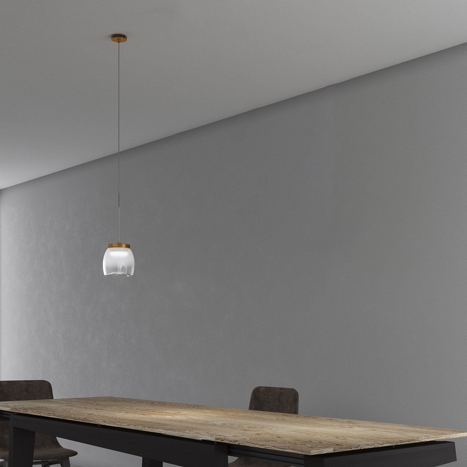 Lampadario Contemporaneo Drum Metallo Bianco Vetro 1 Luce Led 8W Calda