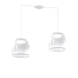 Lampadario Contemporaneo Drum Metallo Bianco Vetro 2 Luci Led 32W Calda