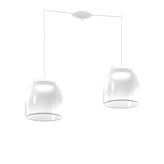 Lampadario Contemporaneo Drum Metallo Bianco Vetro 2 Luci Led 32W Calda