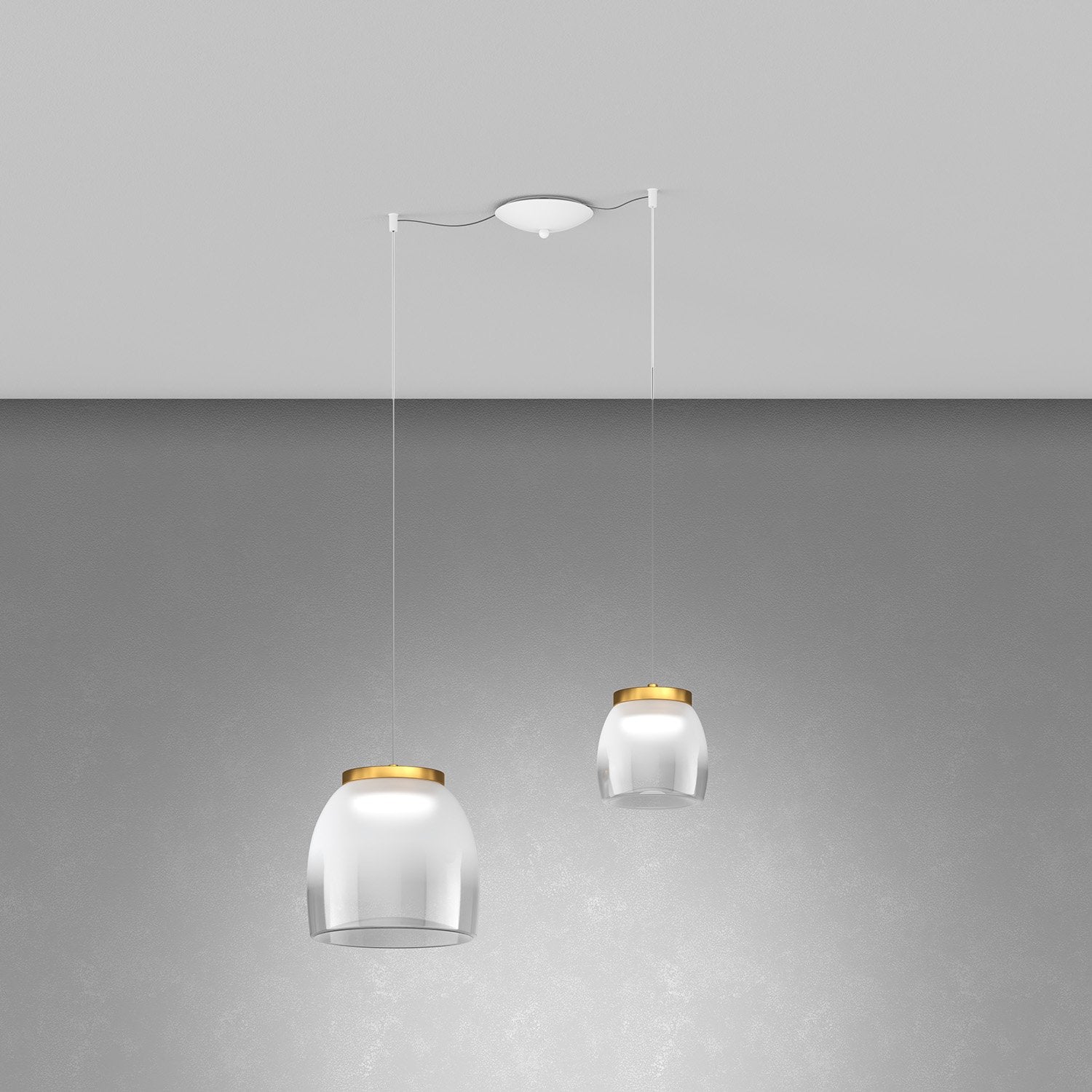 Lampadario Contemporaneo Drum Metallo Bianco Vetro Oro 2 Luci Led 8-16W Calda