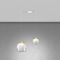 Lampadario Contemporaneo Drum Metallo Bianco Vetro Oro 2 Luci Led 8-16W Calda