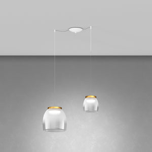 Lampadario Contemporaneo Drum Metallo Bianco Vetro Oro 2 Luci Led 8-16W Calda
