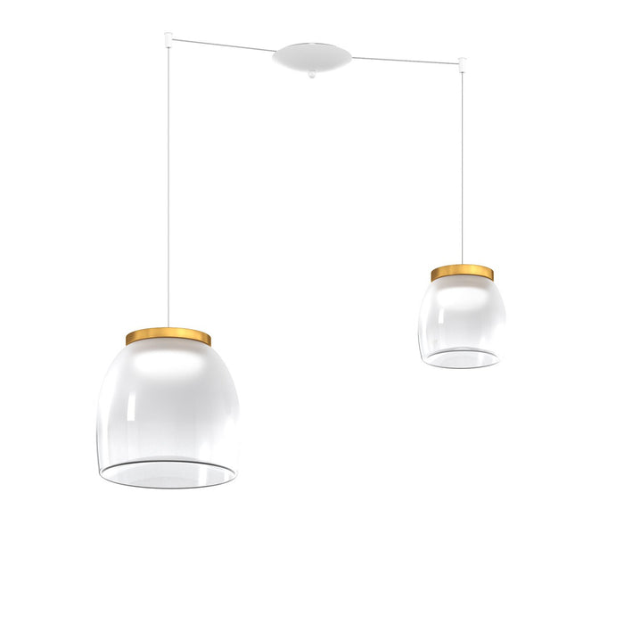 Lampadario Contemporaneo Drum Metallo Bianco Vetro Oro 2 Luci Led 8-16W Calda
