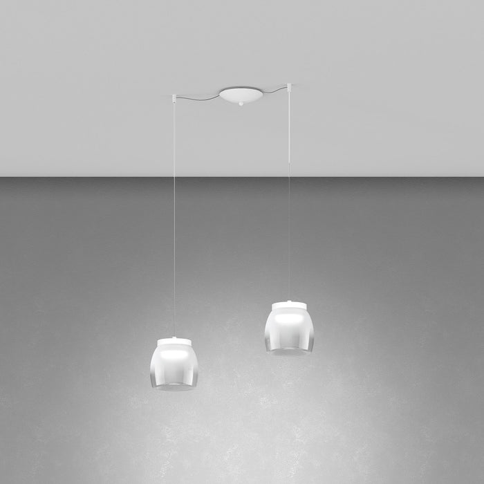 Lampadario Contemporaneo Drum Metallo Bianco Vetro 2 Luci Led 16W Calda