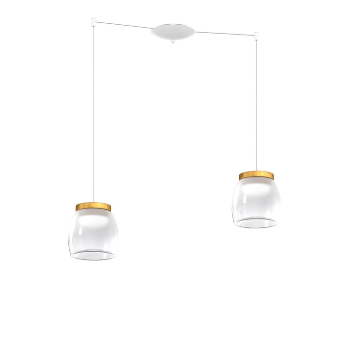 Lampadario Contemporaneo Drum Metallo Bianco Vetro Oro 2 Luci Led 16W Calda