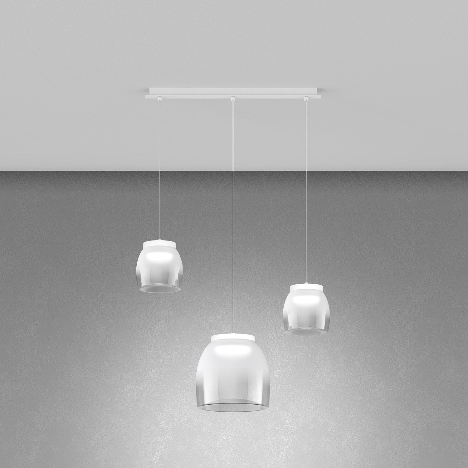 Lampadario Contemporaneo Drum Metallo Bianco Vetro 3 Luci Led 16-16W Calda