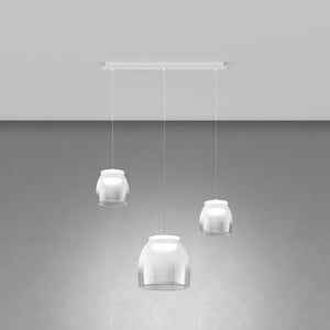 Lampadario Contemporaneo Drum Metallo Bianco Vetro 3 Luci Led 16-16W Calda