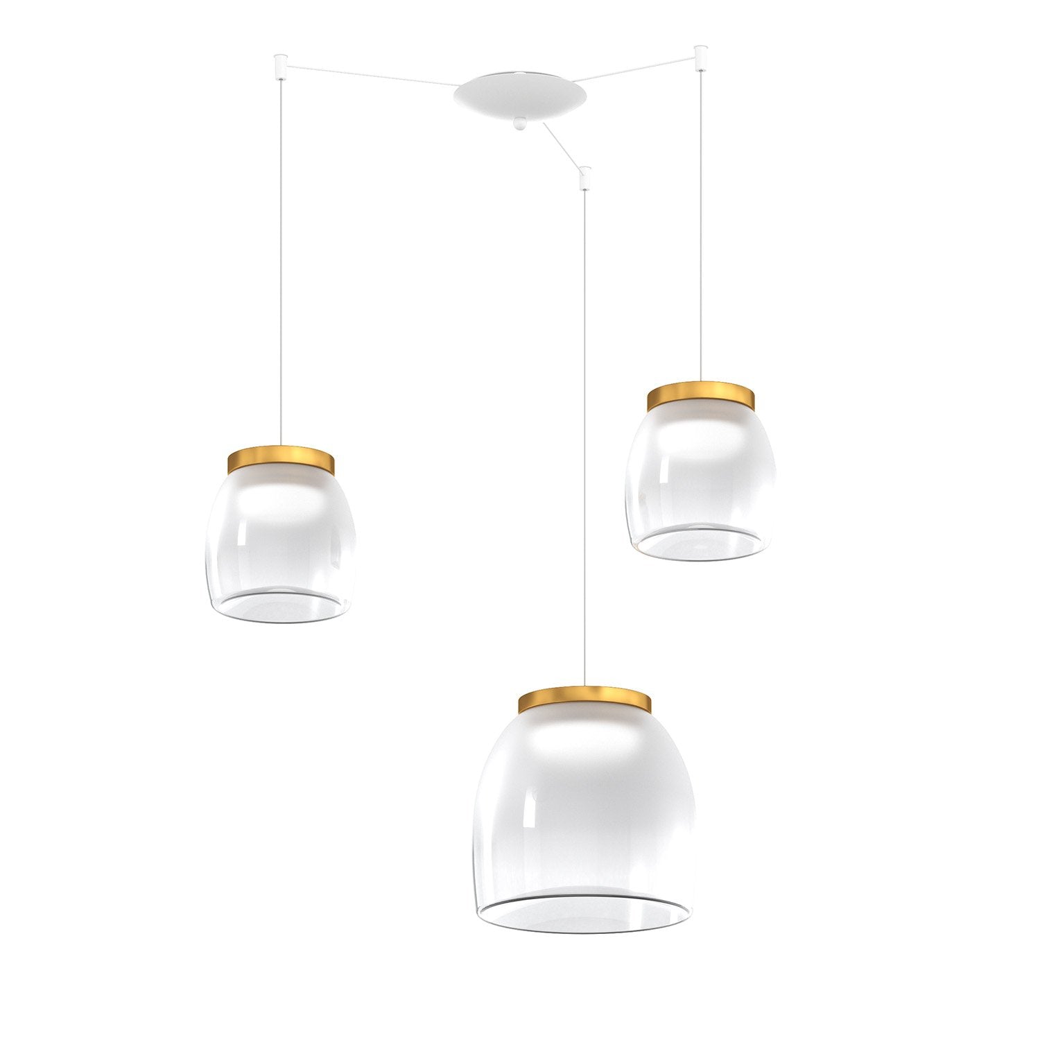 Lampadario Contemporaneo Drum Metallo Bianco Vetro Oro 3 Luci Led 16-16W Calda