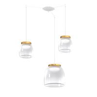 Lampadario Contemporaneo Drum Metallo Bianco Vetro Oro 3 Luci Led 16-16W Calda