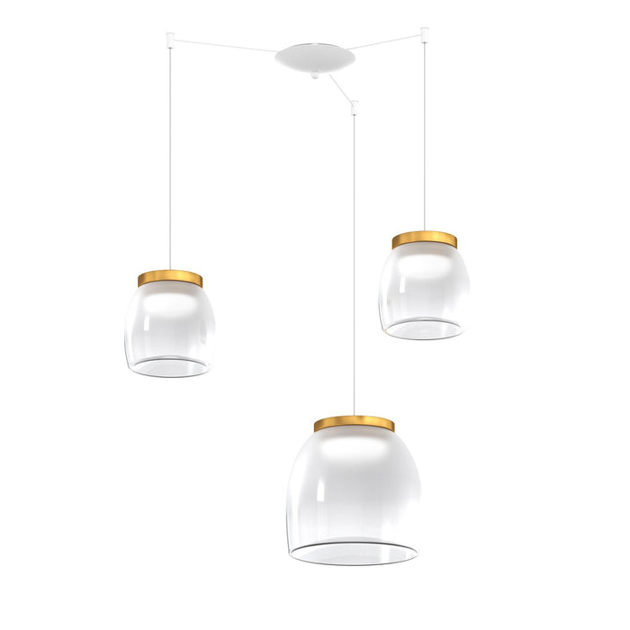Lampadario Contemporaneo Drum Metallo Bianco Vetro Oro 3 Luci Led 16-16W Calda