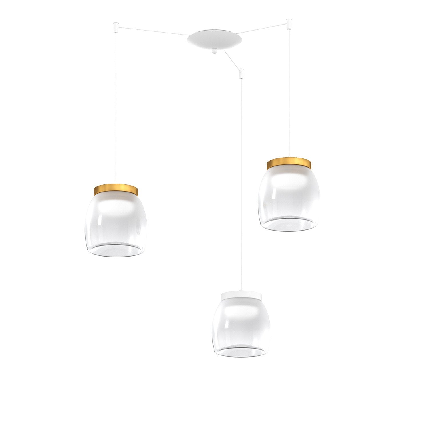 Lampadario Contemporaneo Drum Metallo Bianco Vetro Oro 3 Luci Led 24W Calda
