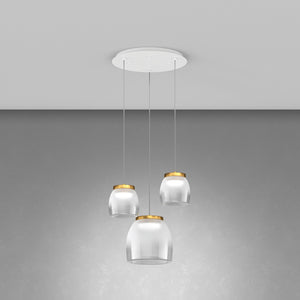 Lampadario Tondo Contemporaneo Drum Metallo Bianco Vetro Oro Led 16-16W Calda