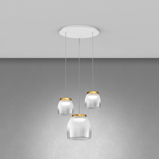 Lampadario Tondo Contemporaneo Drum Metallo Bianco Vetro Oro Led 16-16W Calda