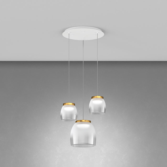 Lampadario Tondo Contemporaneo Drum Metallo Bianco Vetro Oro Led 16-16W Calda