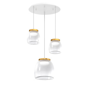 Lampadario Tondo Contemporaneo Drum Metallo Bianco Vetro Oro Led 16-16W Calda