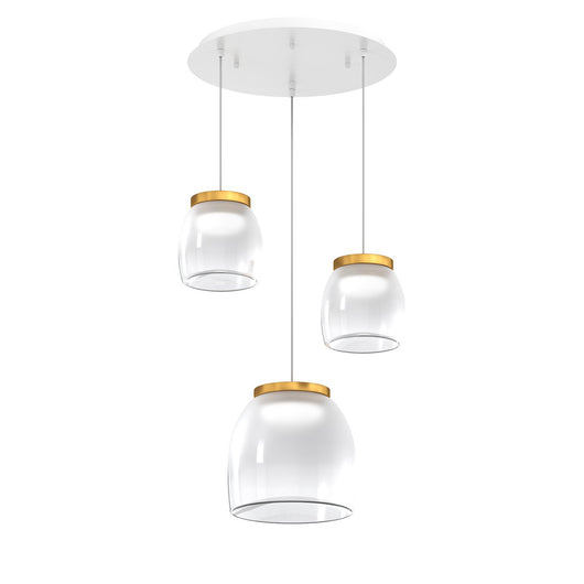 Lampadario Tondo Contemporaneo Drum Metallo Bianco Vetro Oro Led 16-16W Calda