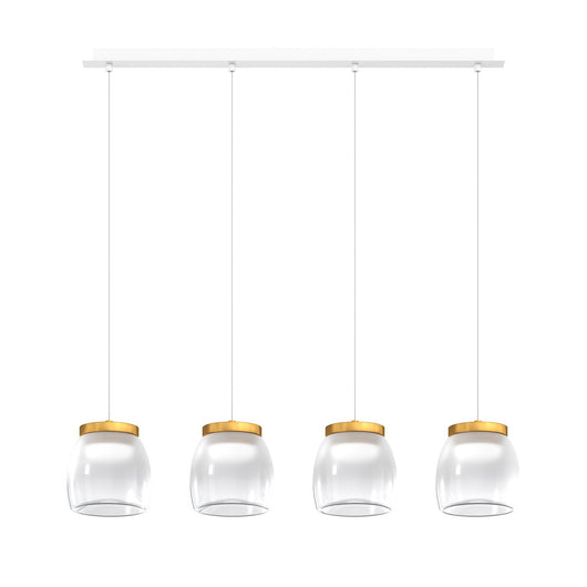 Lampadario Contemporaneo Drum Metallo Bianco Vetro Oro 4 Luci Led 32W Calda