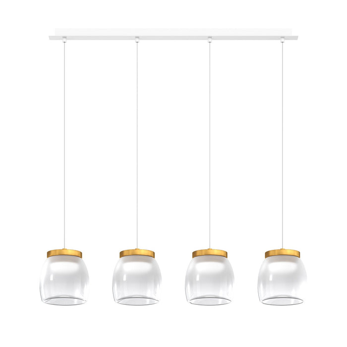Lampadario Contemporaneo Drum Metallo Bianco Vetro Oro 4 Luci Led 32W Calda
