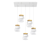 Lampadario Contemporaneo Drum Metallo Bianco Vetro Oro 5 Luci Led 40W Calda