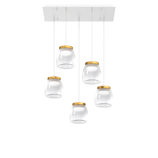 Lampadario Contemporaneo Drum Metallo Bianco Vetro Oro 5 Luci Led 40W Calda