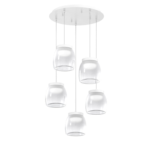 Lampadario Contemporaneo Drum Metallo Bianco Vetro 5 Luci Led 40W Calda
