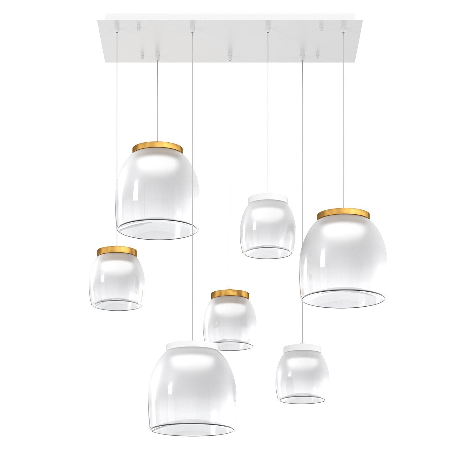 Lampadario Contemporaneo Drum Metallo Bianco Vetro Oro 7 Luci Led 32-48W Calda