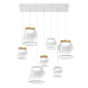 Lampadario Contemporaneo Drum Metallo Bianco Vetro Oro 7 Luci Led 32-48W Calda