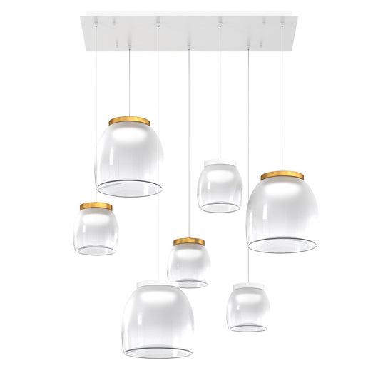 Lampadario Contemporaneo Drum Metallo Bianco Vetro Oro 7 Luci Led 32-48W Calda