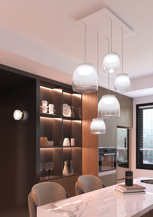 Appliques - Lampade Da Parete Drum Metallo Oro Vetro Bianco 1 Luce Led 8W Calda