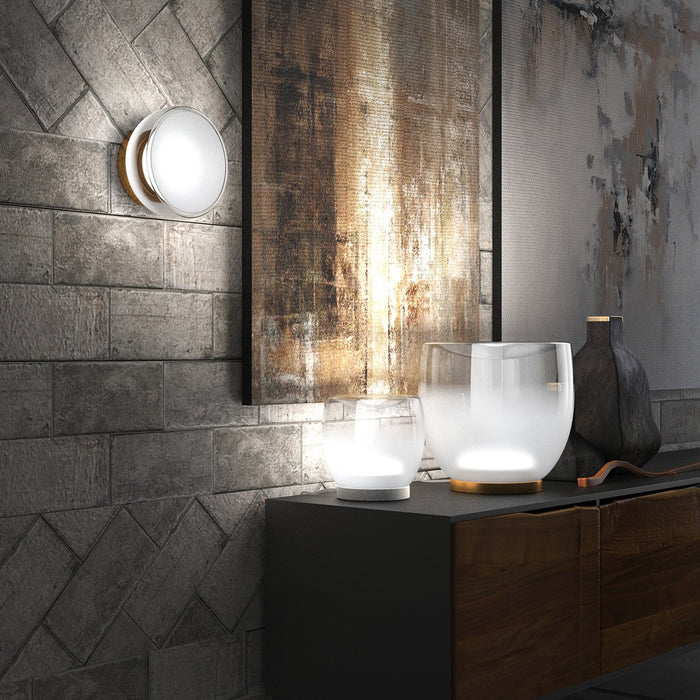 Abatjour Contemporaneo Drum Metallo Oro Vetro Bianco 1 Luce Led 12W Calda