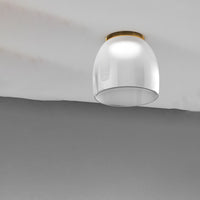 Plafoniera Contemporanea Drum Metallo Oro Vetro Bianco 1 Luce Led 16W Calda