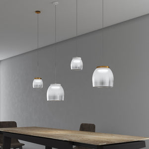 Lampadario Contemporaneo Drum Metallo Oro Vetro 1 Luce Led 16W Calda