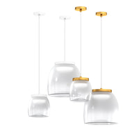 Lampadario Contemporaneo Drum Metallo Oro Vetro 1 Luce Led 8W Calda