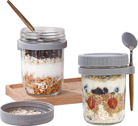 Set di Overnight Oats in Bicchieri Mason - Muesli - Bicchieri per Colazione - Avena - Set - Da non Mancare per la Tua Colazione