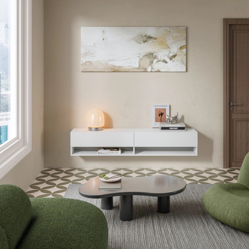 Mobile Porta TV Halmstad da Parete con Ante a Ribalta 160 x 31 x 30 cm - Bianco [en.casa]