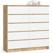 Cassettiera AKORD K120 Quercia Artisan 120 cm 10 cassetti inserto frontale Bianco 120x40x121 cm