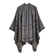 Nuovo scialle/mantella in jacquard di cashmere alla moda con spacchi, spesso e ampio, da donna.