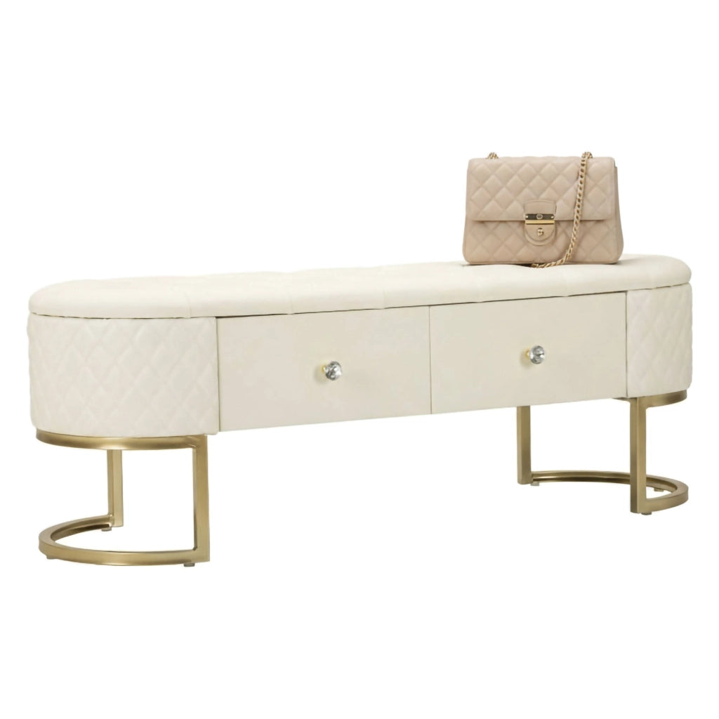 Panca Golfo, Panchina multiuso, Seduta per ospiti, Cassapanca multifunzione, 120x40 h43 cm, Bianco e Oro