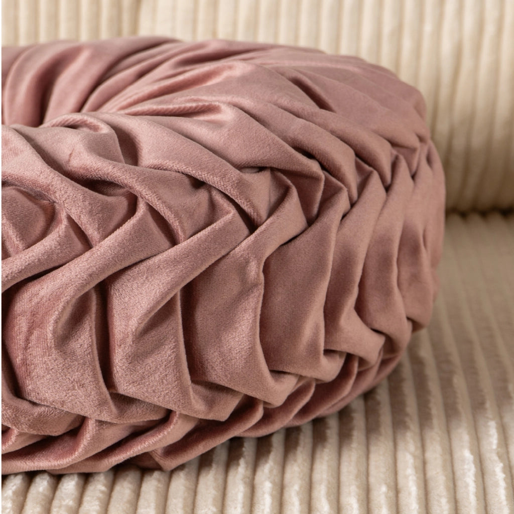 Cuscino Rotondo Zucca Effetto Velluto Circolari Per Divano Decorativo Letto 40 Cm  Rosa Antico