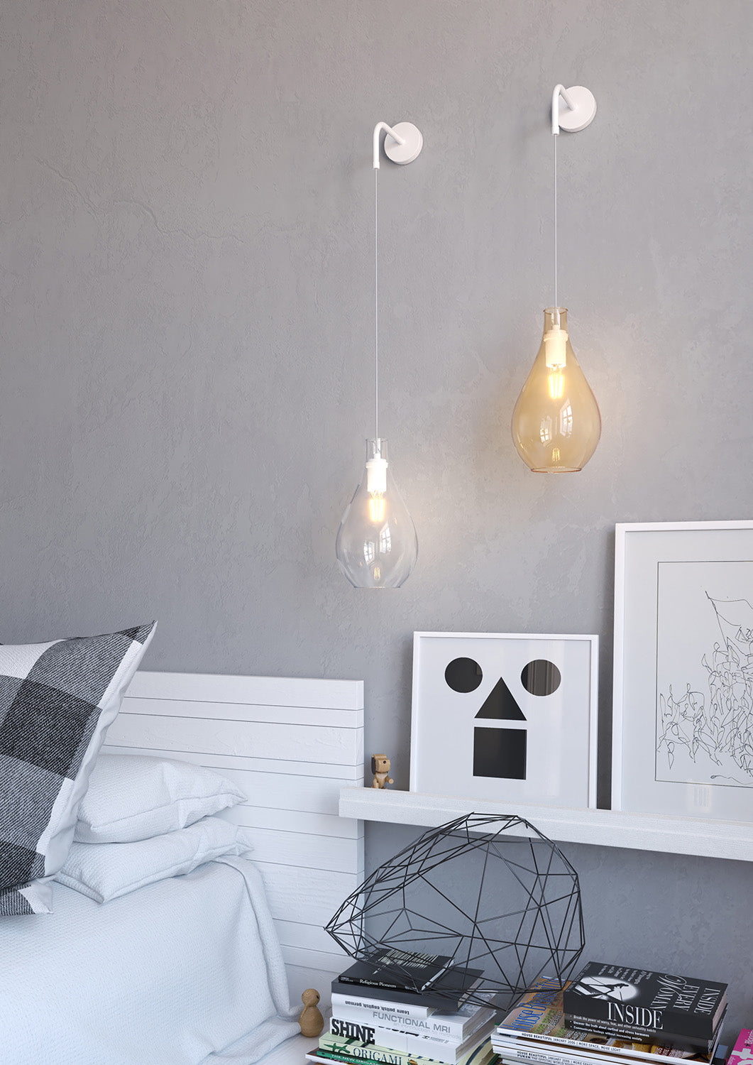 Applique Contemporanea Drop 2.0 Metallo Bianco Vetro Trasparente 1 Luce E27