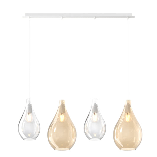 Lampadario Contemporaneo Drop 2.0 Metallo Bianco Vetro Trasp-Ambra 4 Luci E27