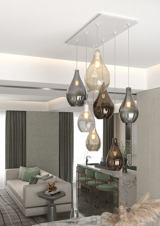 Lampadario Contemporaneo Drop 2.0 Metallo Bianco Vetro Multicolor 7 Luci E27