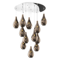 Lampadario Contemporaneo Drop 2.0 Metallo Cromo Vetro Bronzo 12 Luci E27