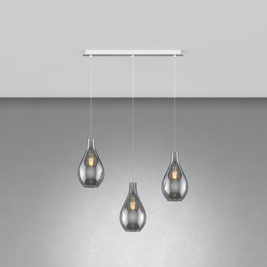Lampadario Contemporaneo Drop 2.0 Metallo Cromo Vetro Fumè 3 Luci E27